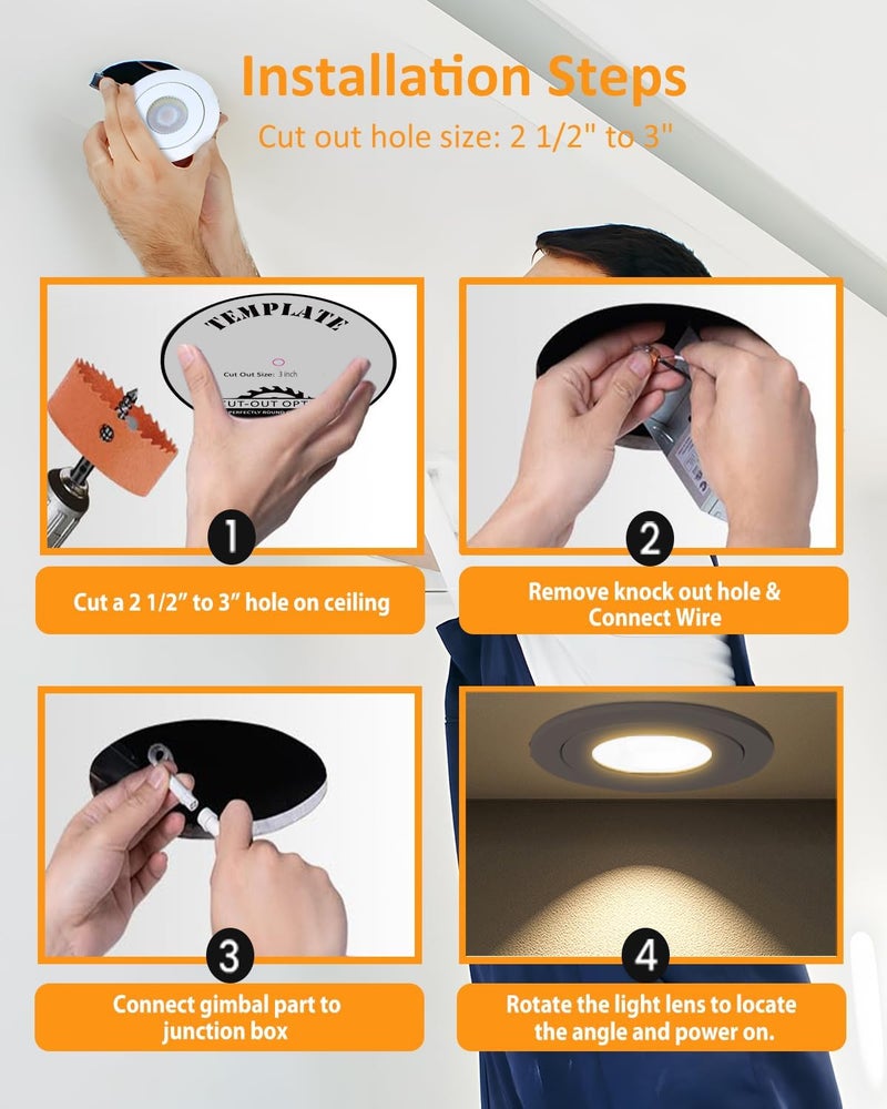 POPANU 3 inch Recessed LED Lights 7W Gimbal Rotatable Directional Downlight,360°Adjustable Soffit Lighting Dimmable Swivel Eyeball, 90°Tilt Canless Swivel Spotlight 5CCT Selectable 6 Pack White - Image 5